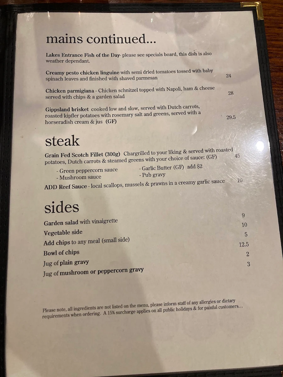Menu, Lakes Entrance Central Bistro