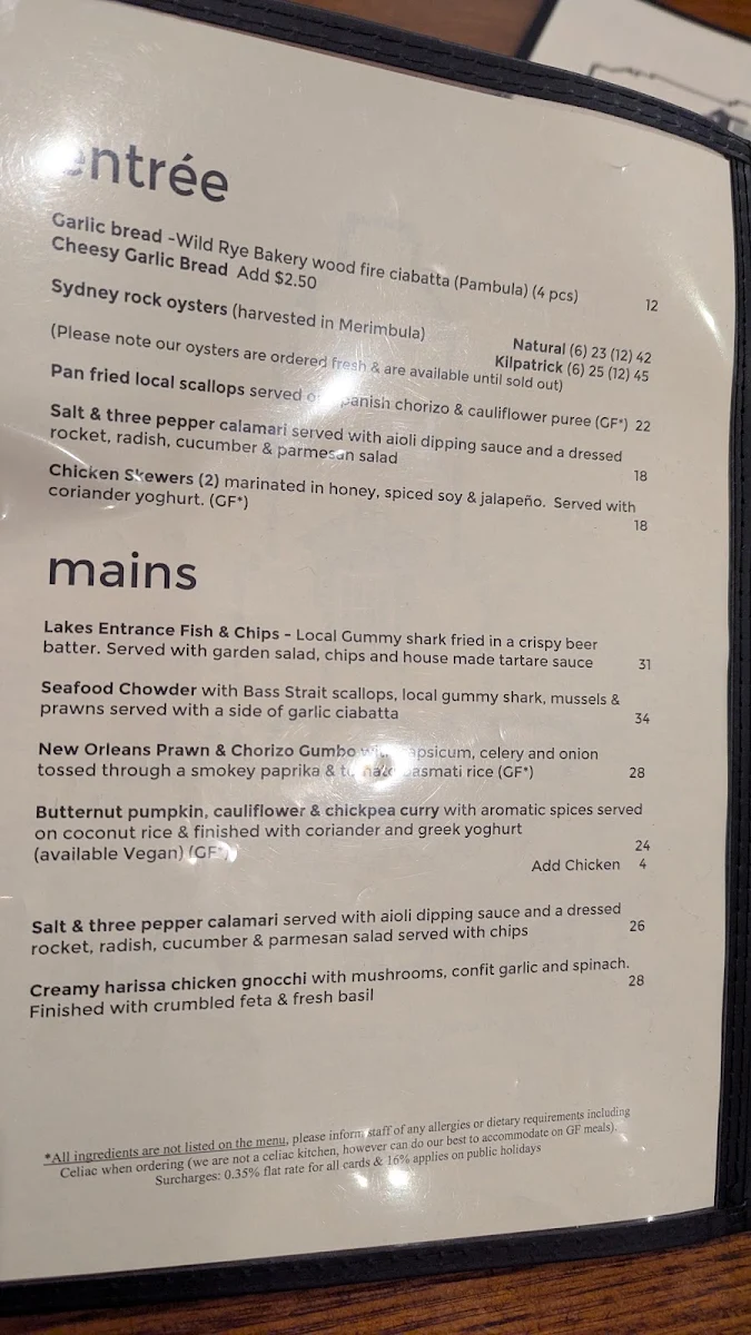 Menu, Lakes Entrance Central Bistro