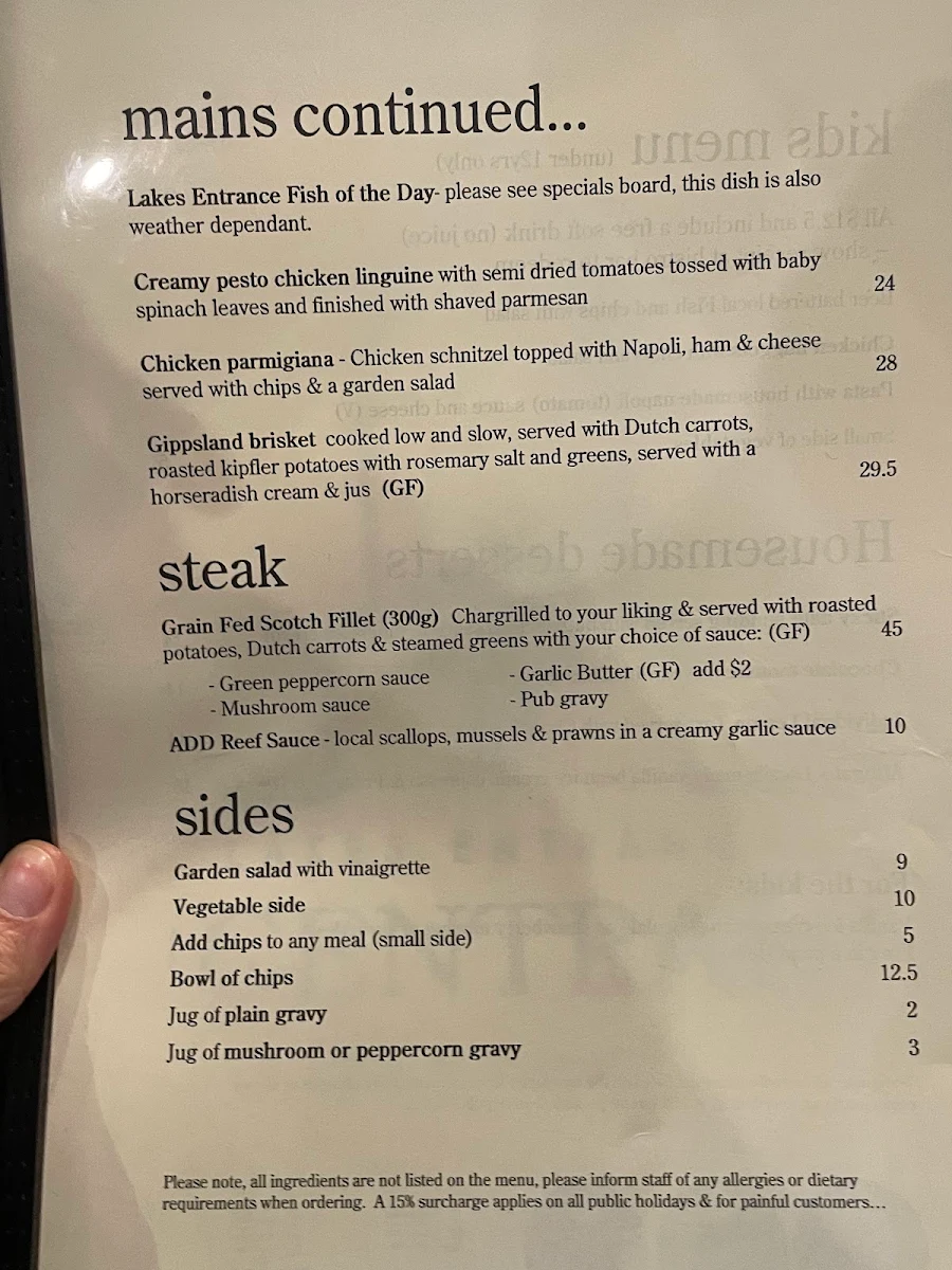 Menu, Lakes Entrance Central Bistro