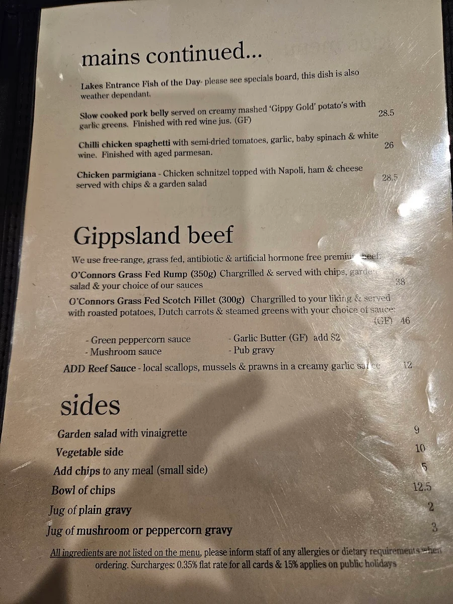 Menu, Lakes Entrance Central Bistro