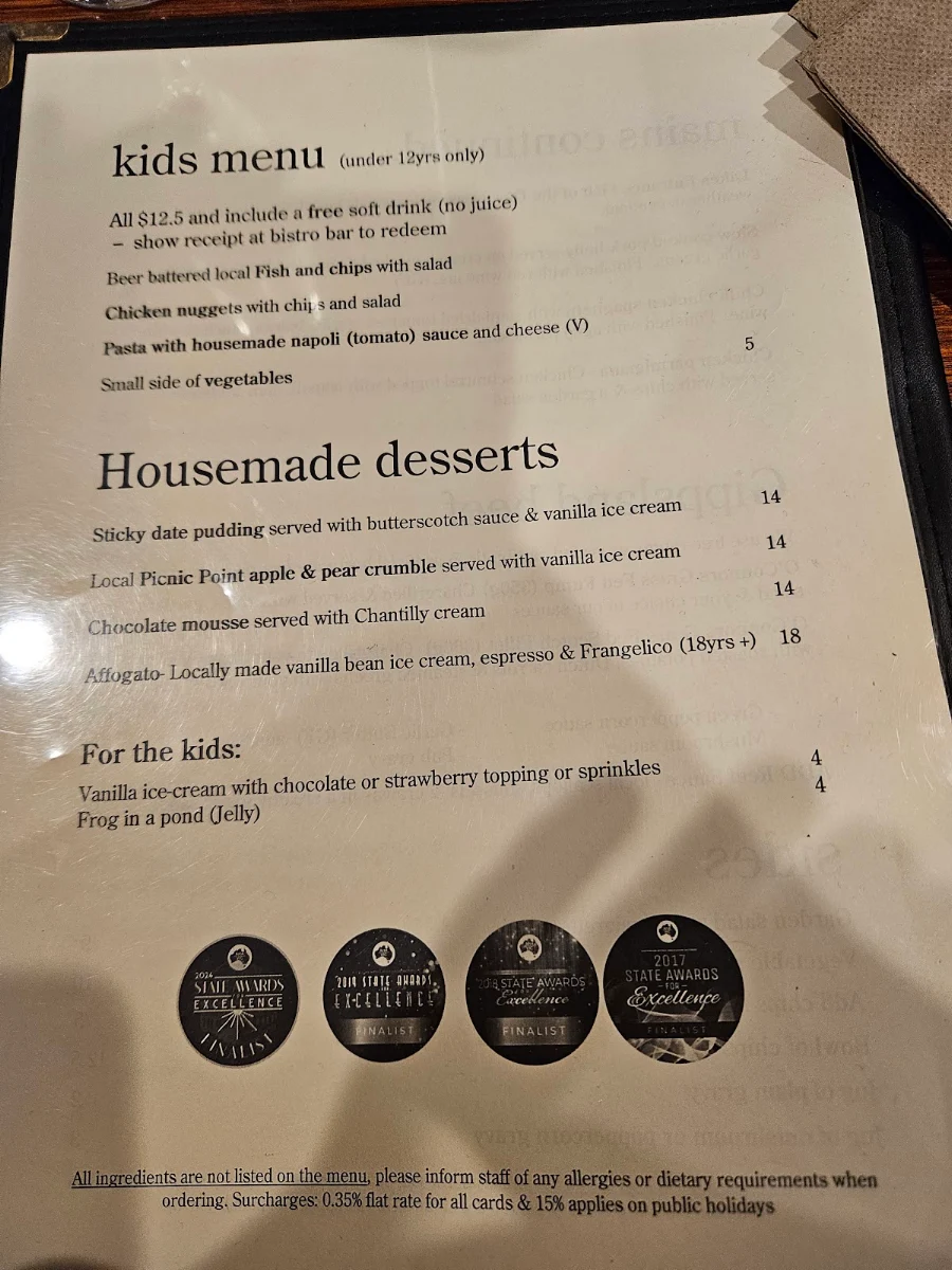 Menu, Lakes Entrance Central Bistro