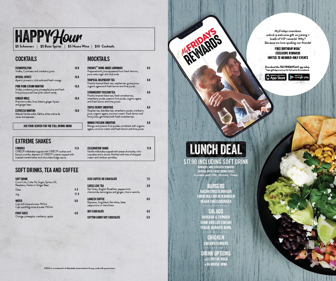 Menu, TGI Fridays Green Hills