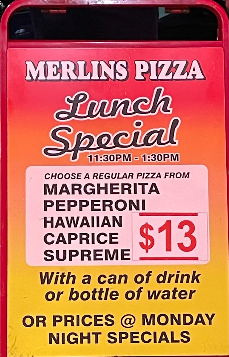 Menu, Merlins Pizza Varsity Lakes