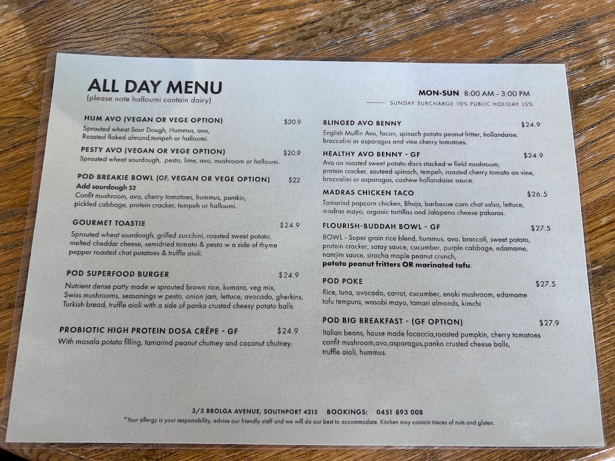 Menu, The Cardamom Pod
