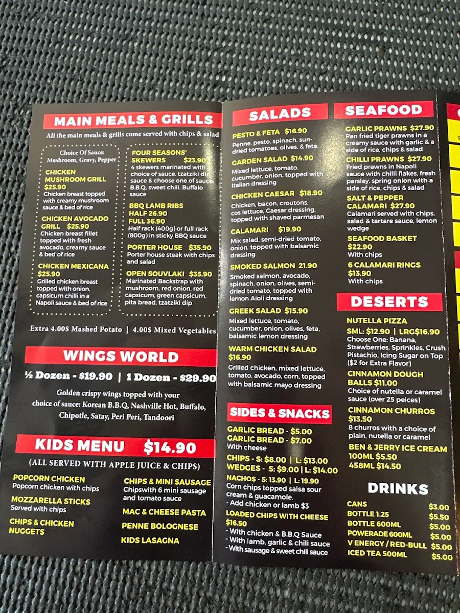 Menu, Four Season Pizza & Pasta