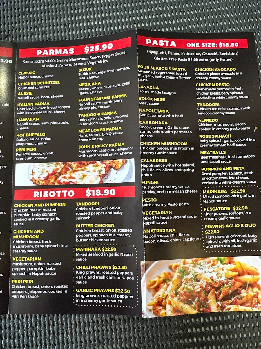 Menu, Four Season Pizza & Pasta