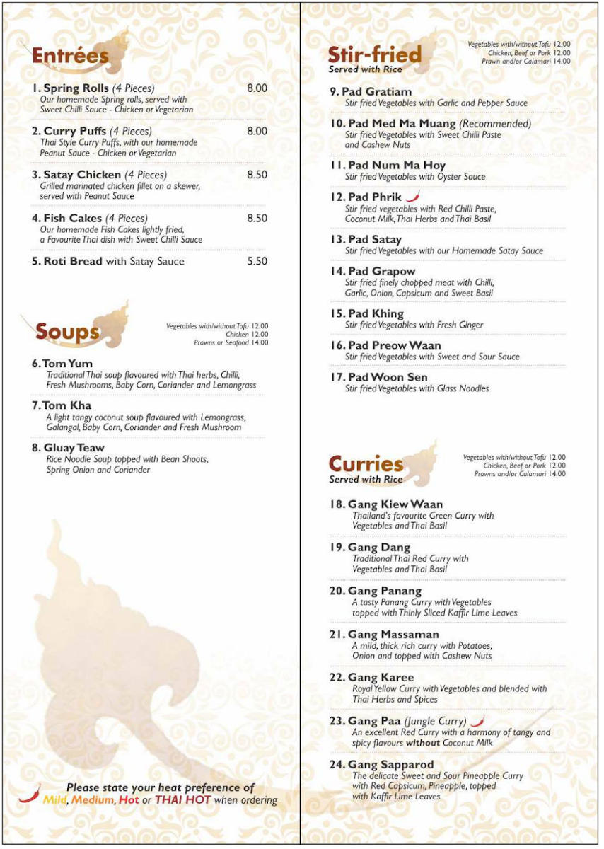 Menu, ARANI Thai Restaurant