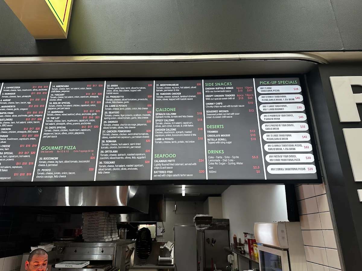 Menu, Milleara pizza and pasta