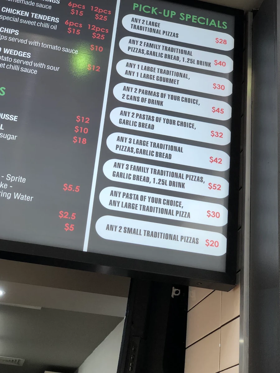 Menu, Milleara pizza and pasta