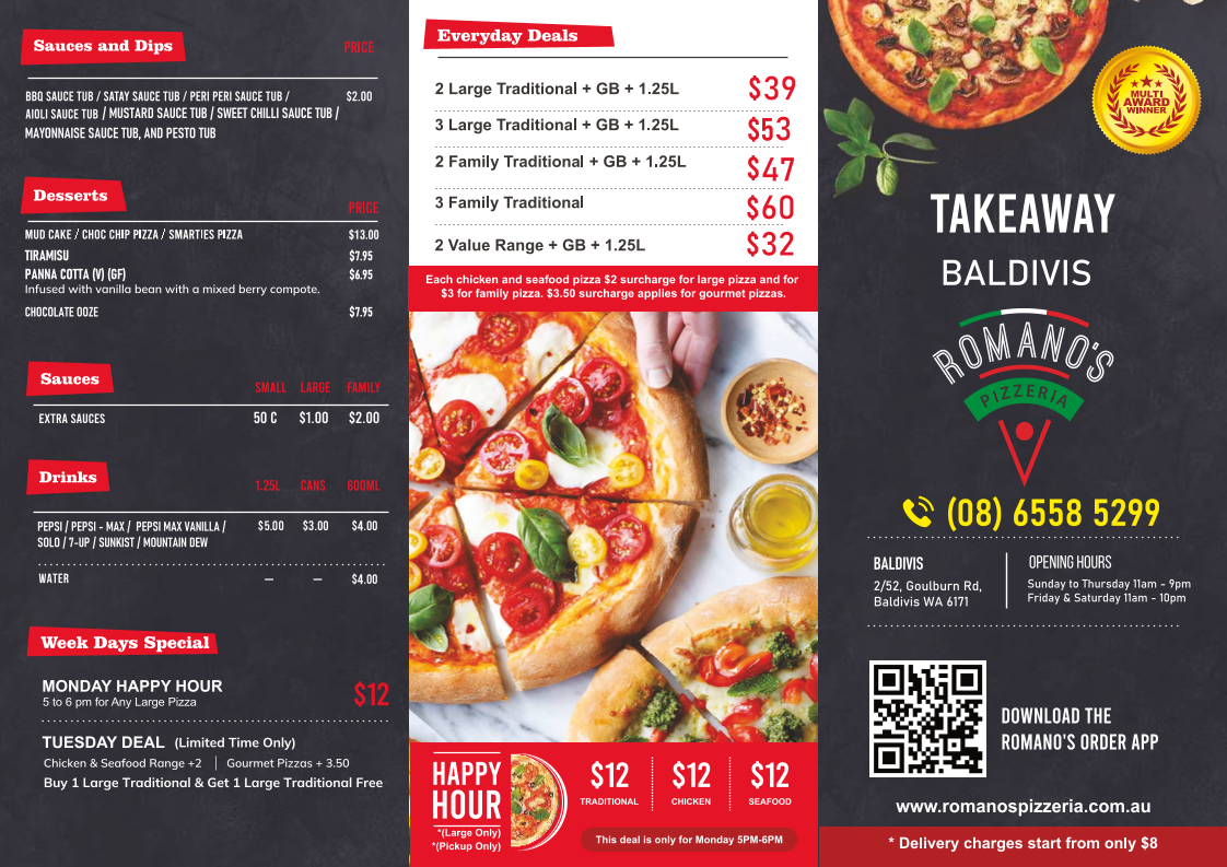 Menu, Romano's Pizzeria Baldivis
