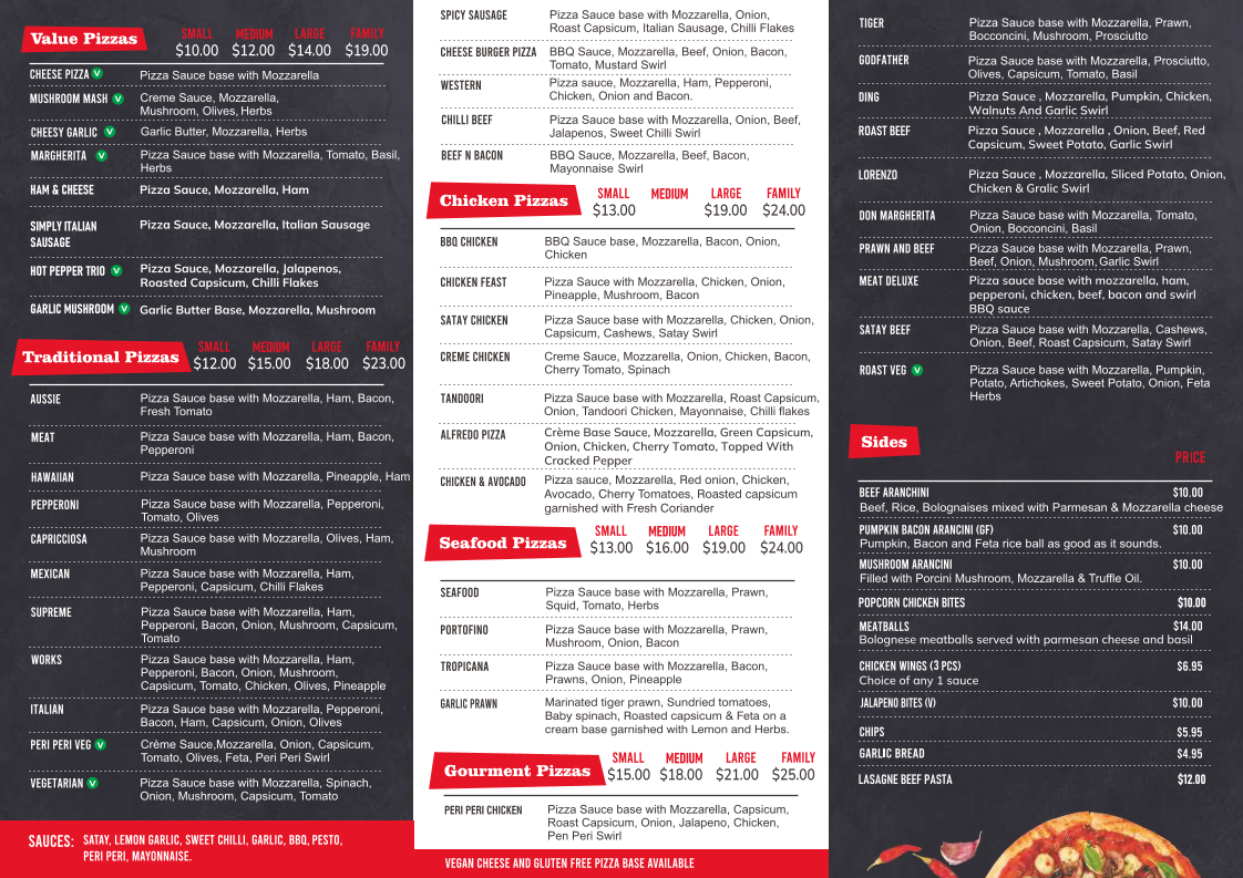 Menu, Romano's Pizzeria Baldivis