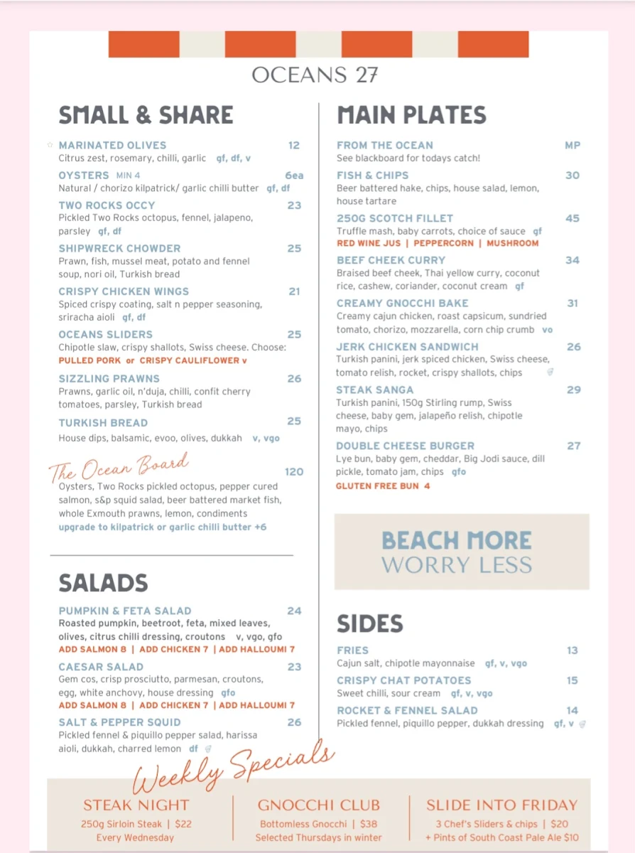 Menu, Oceans 27