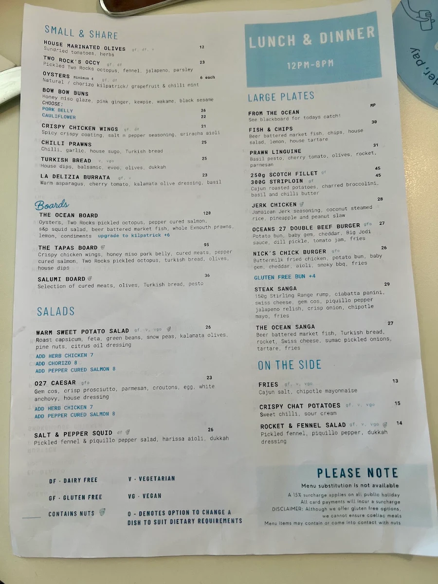 Menu, Oceans 27