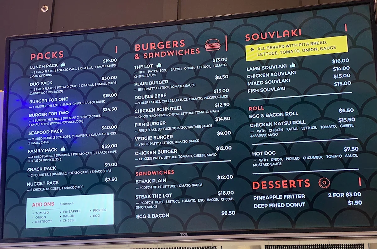 Menu, Surrey Hills Fish & Chips & Grill