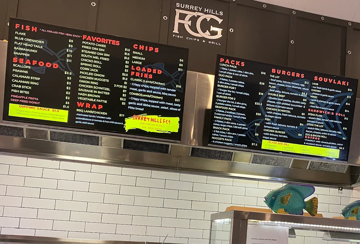 Menu, Surrey Hills Fish & Chips & Grill