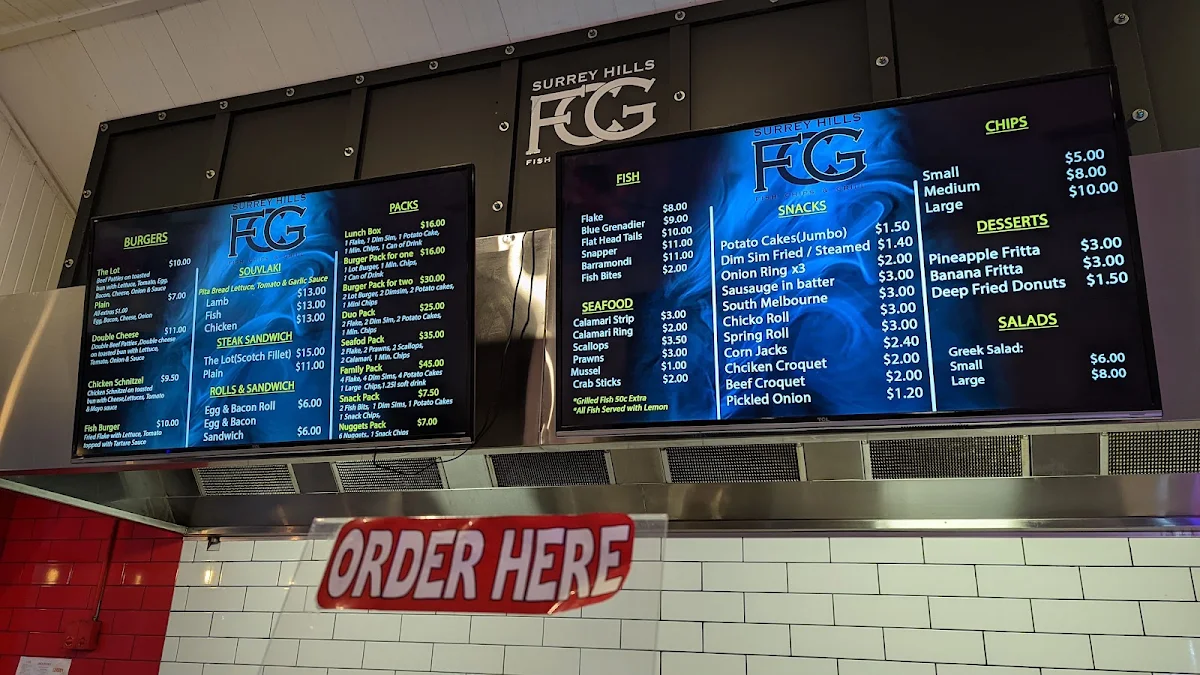 Menu, Surrey Hills Fish & Chips & Grill