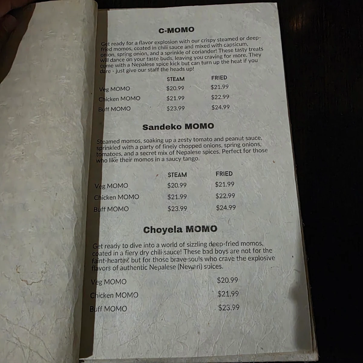 Menu, MOMO CHAA