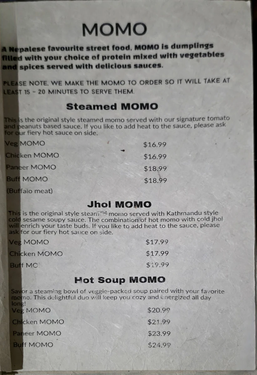 Menu, MOMO CHAA