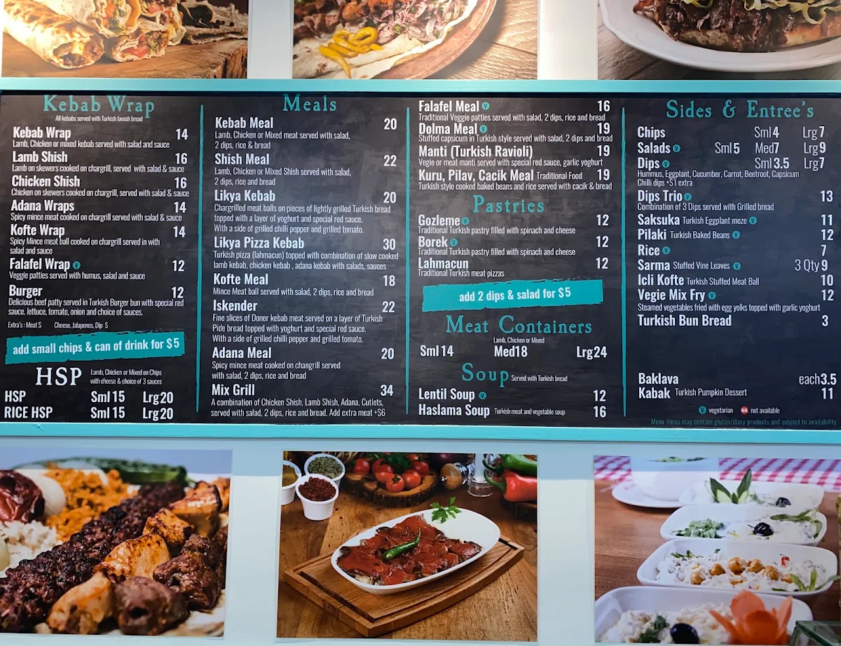 Menu, Likya Turkish Eatery