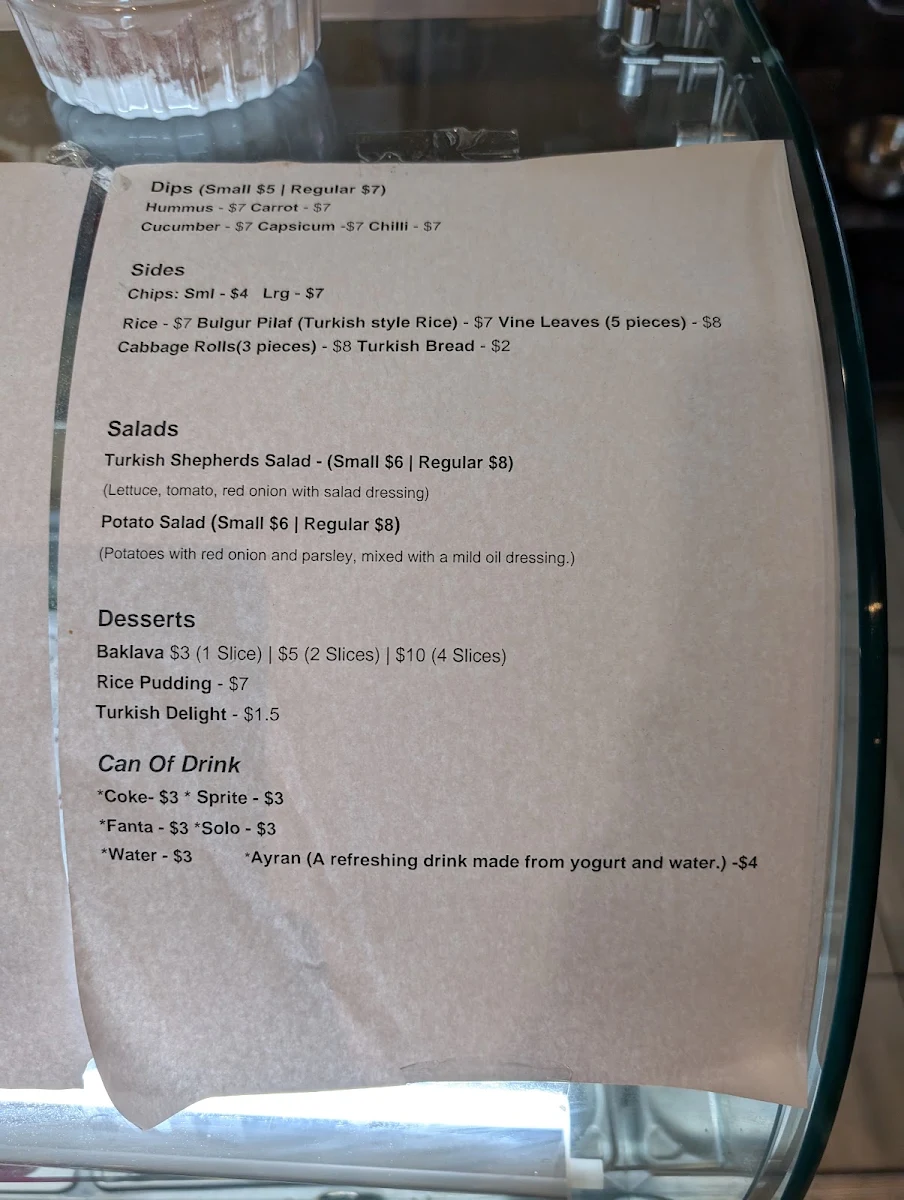 Menu, Likya Turkish Eatery