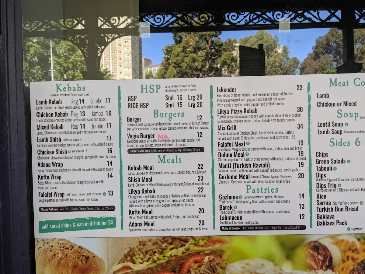 Menu, Likya Turkish Eatery