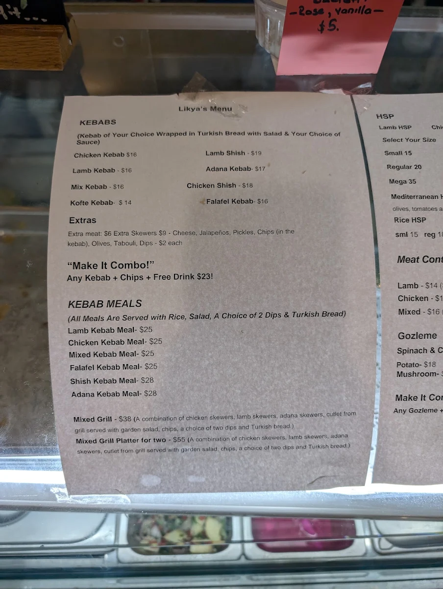 Menu, Likya Turkish Eatery