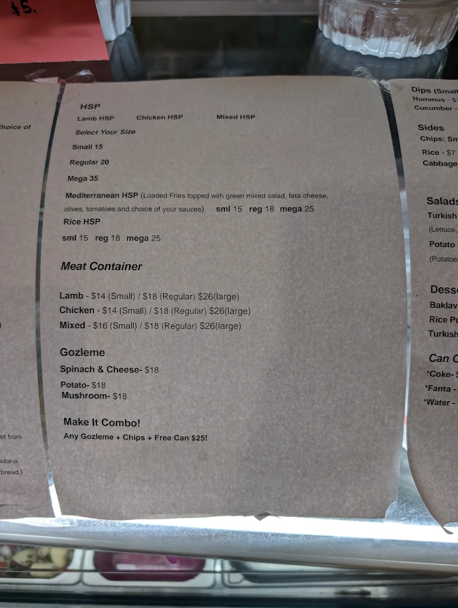 Menu, Likya Turkish Eatery