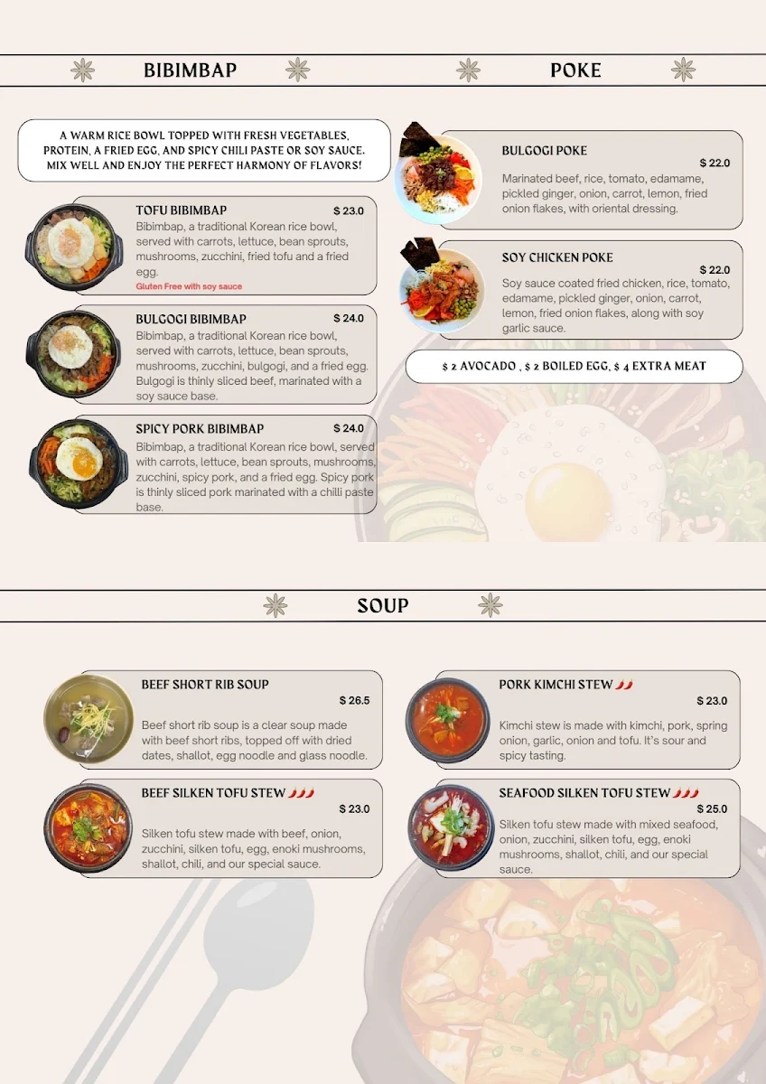 Menu, The Real Korean Restaurant