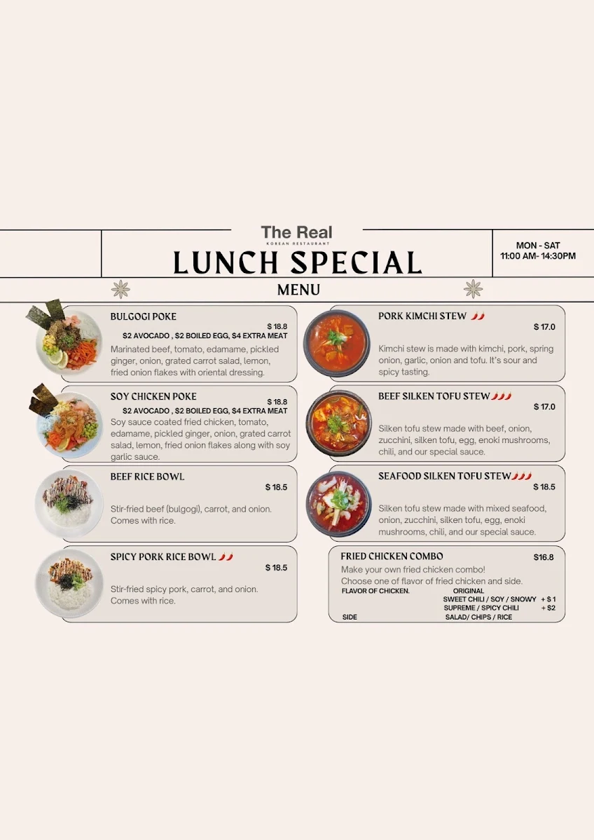 Menu, The Real Korean Restaurant