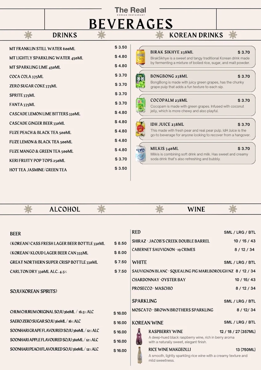 Menu, The Real Korean Restaurant