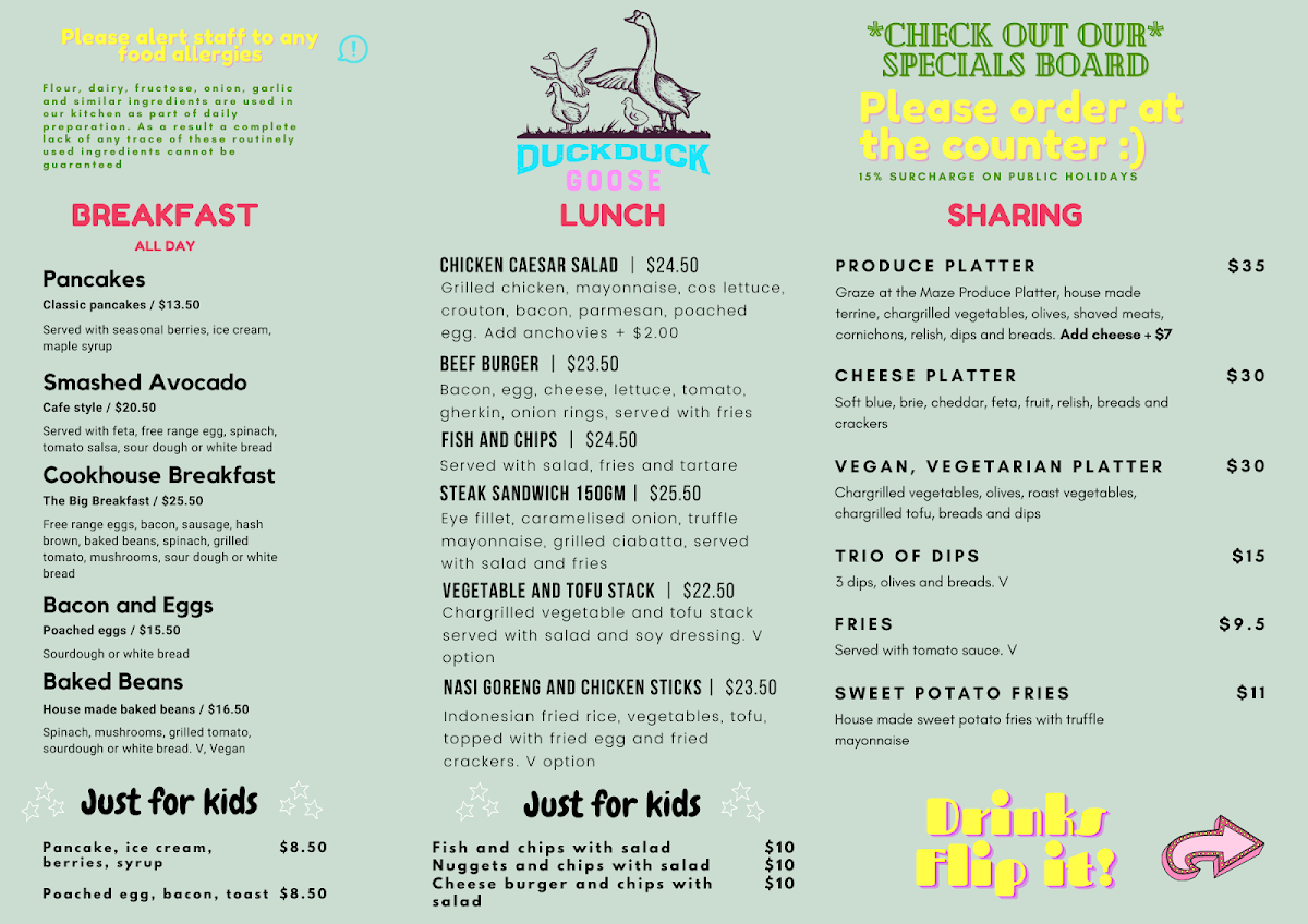 Menu, Barrabool Maze Estate