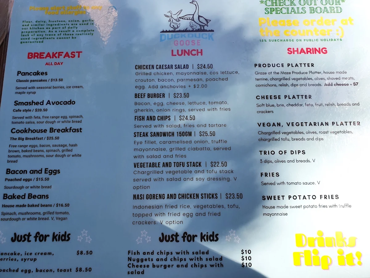 Menu, Barrabool Maze Estate