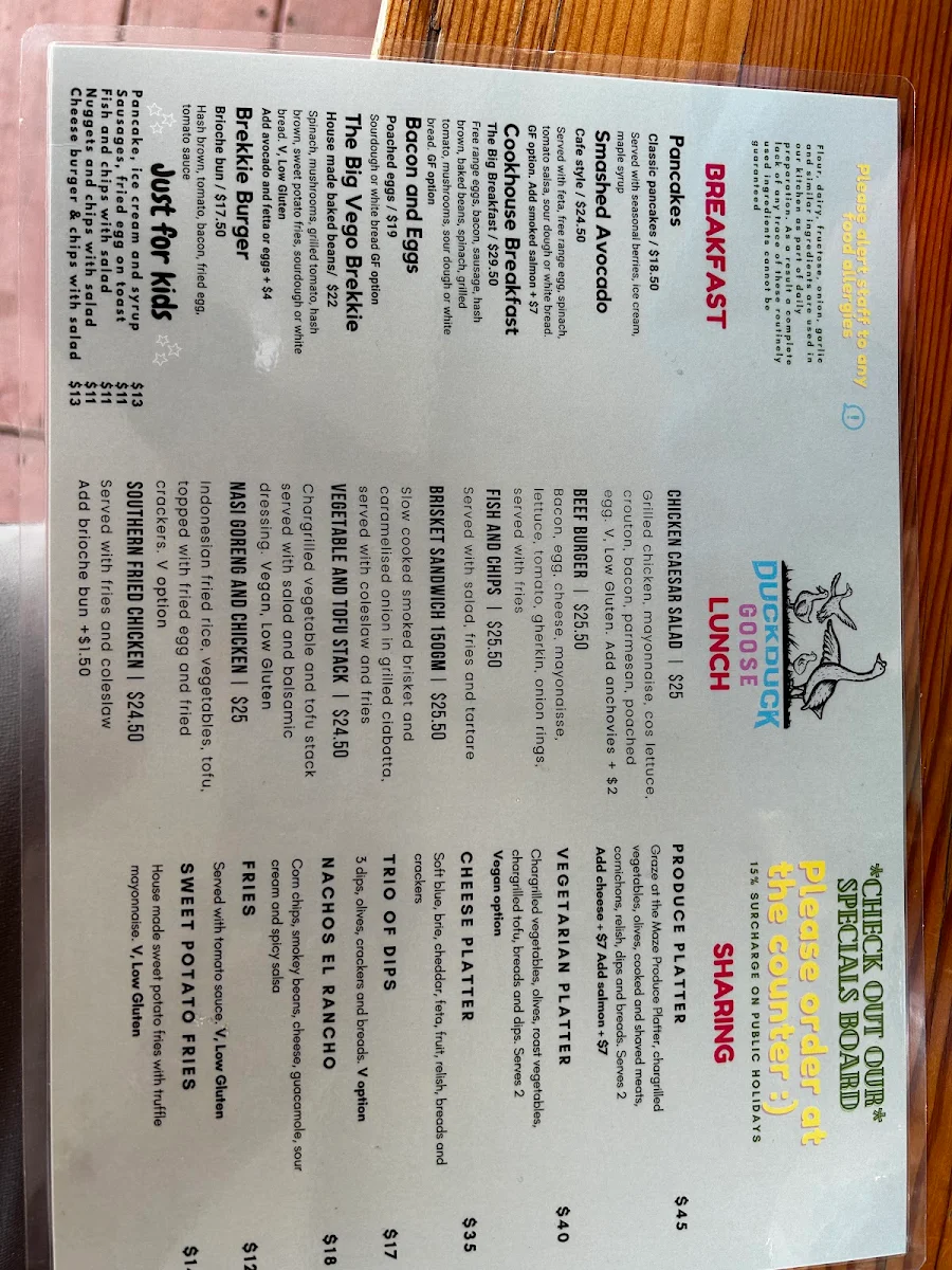 Menu, Barrabool Maze Estate