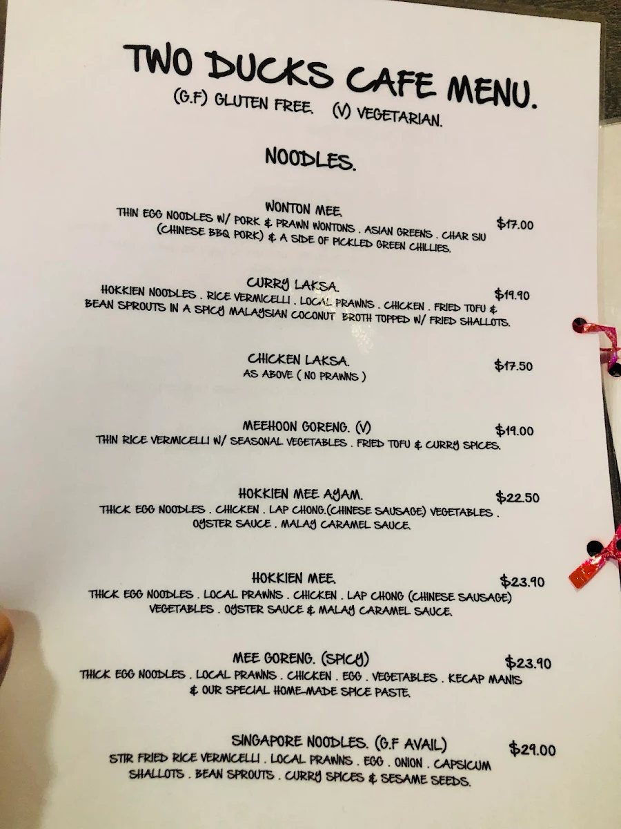 Menu, Two Ducks Cafe' & Asian Grocery