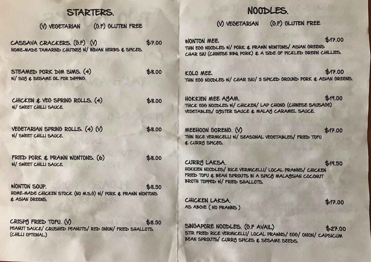 Menu, Two Ducks Cafe' & Asian Grocery