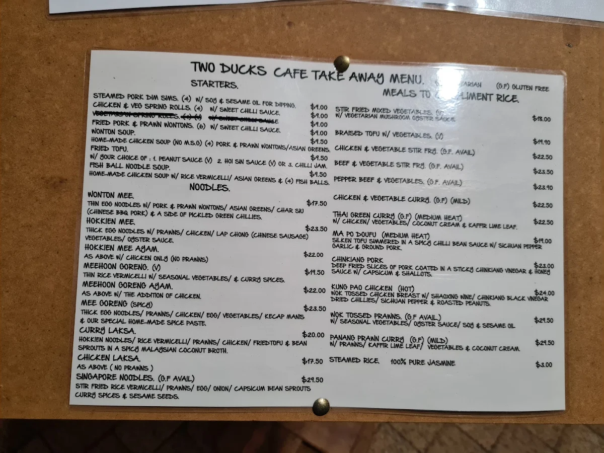 Menu, Two Ducks Cafe' & Asian Grocery