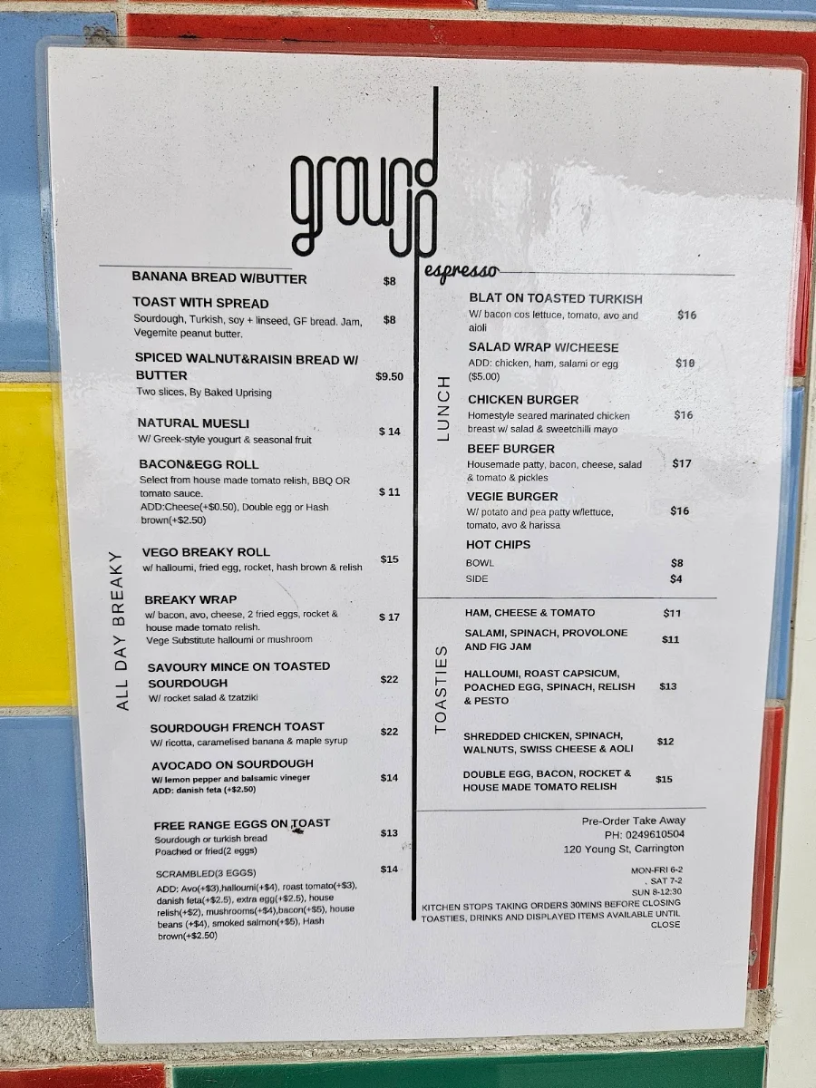 Menu, Ground Up Espresso