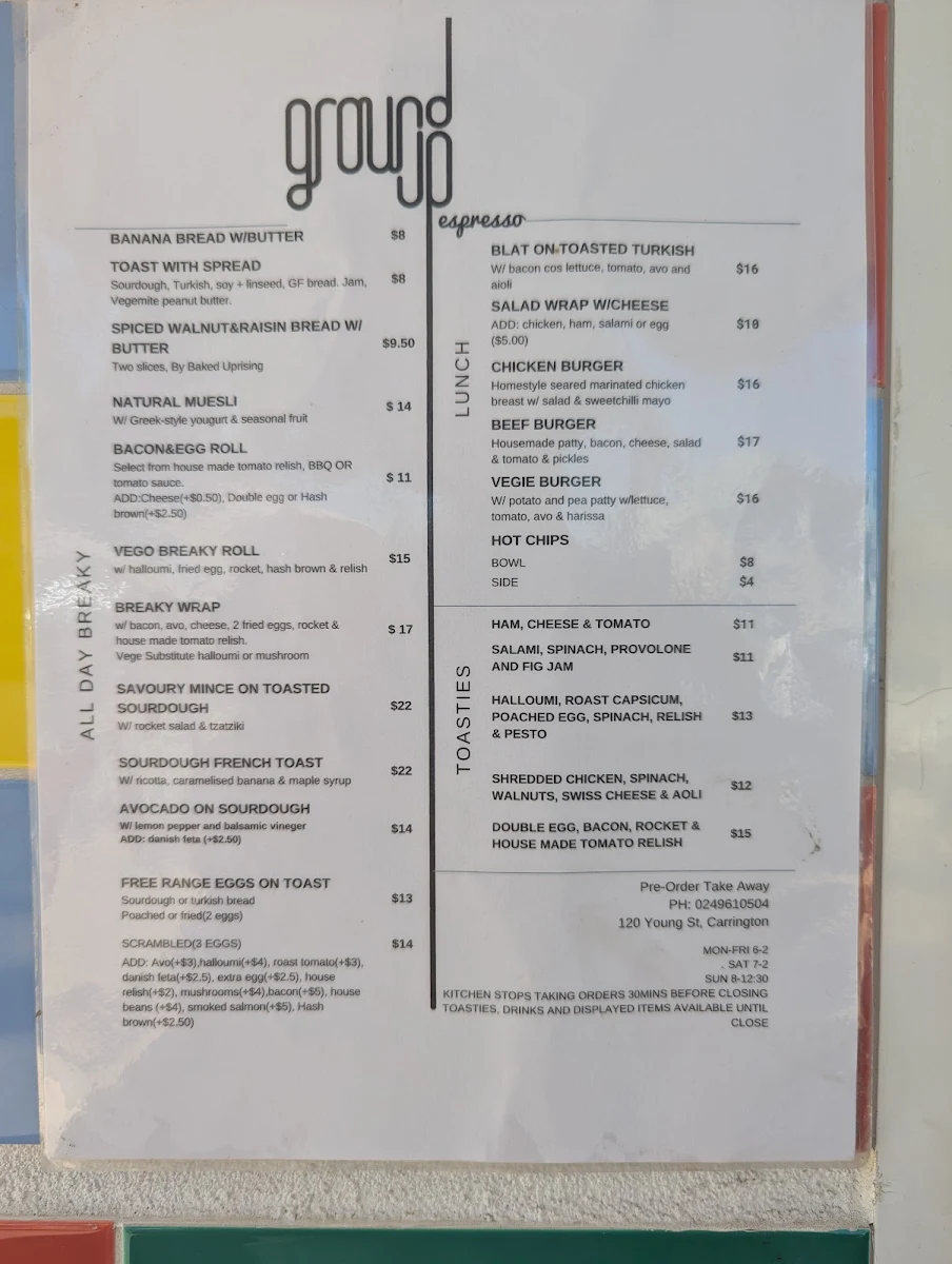 Menu, Ground Up Espresso