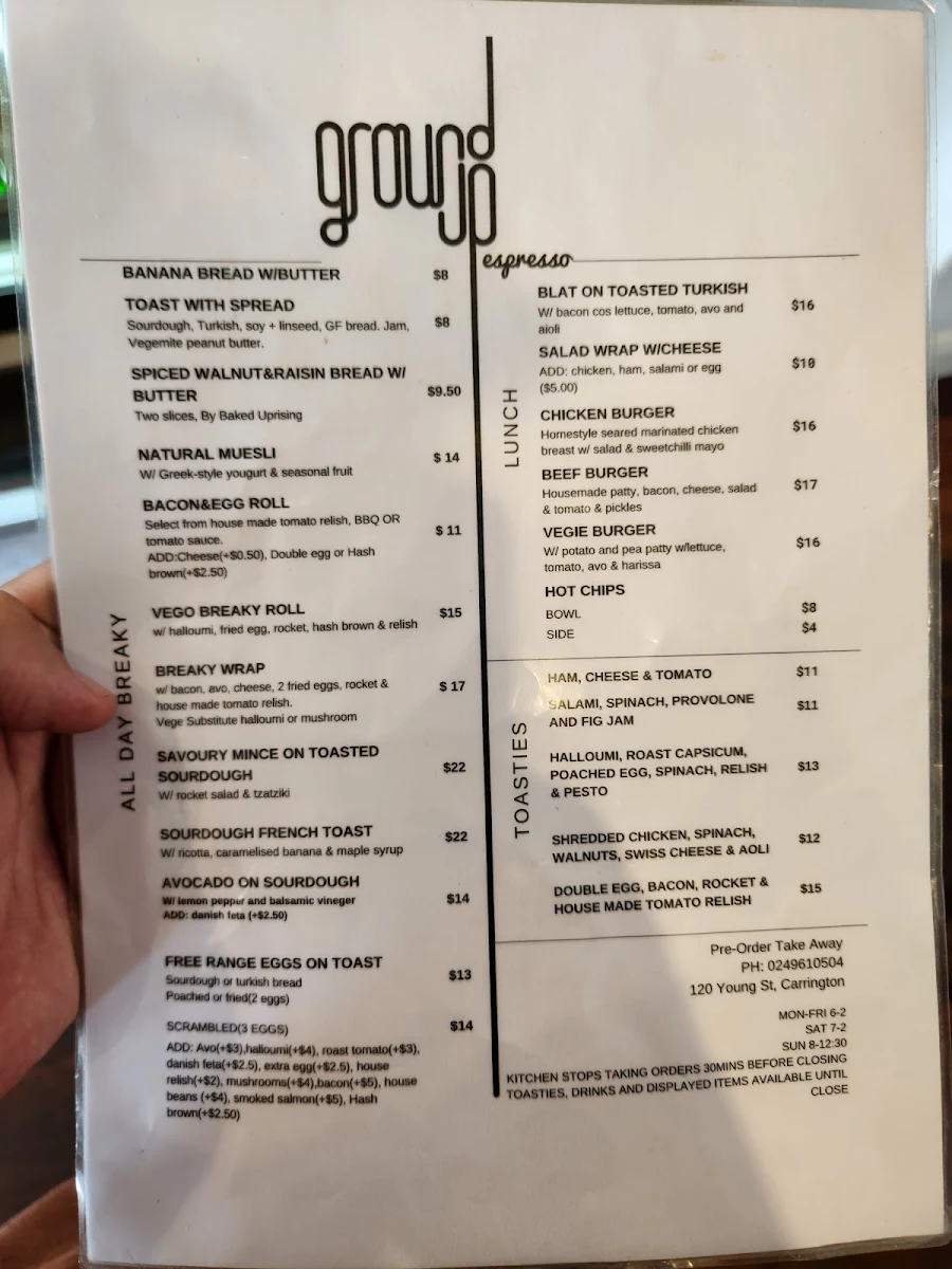 Menu, Ground Up Espresso