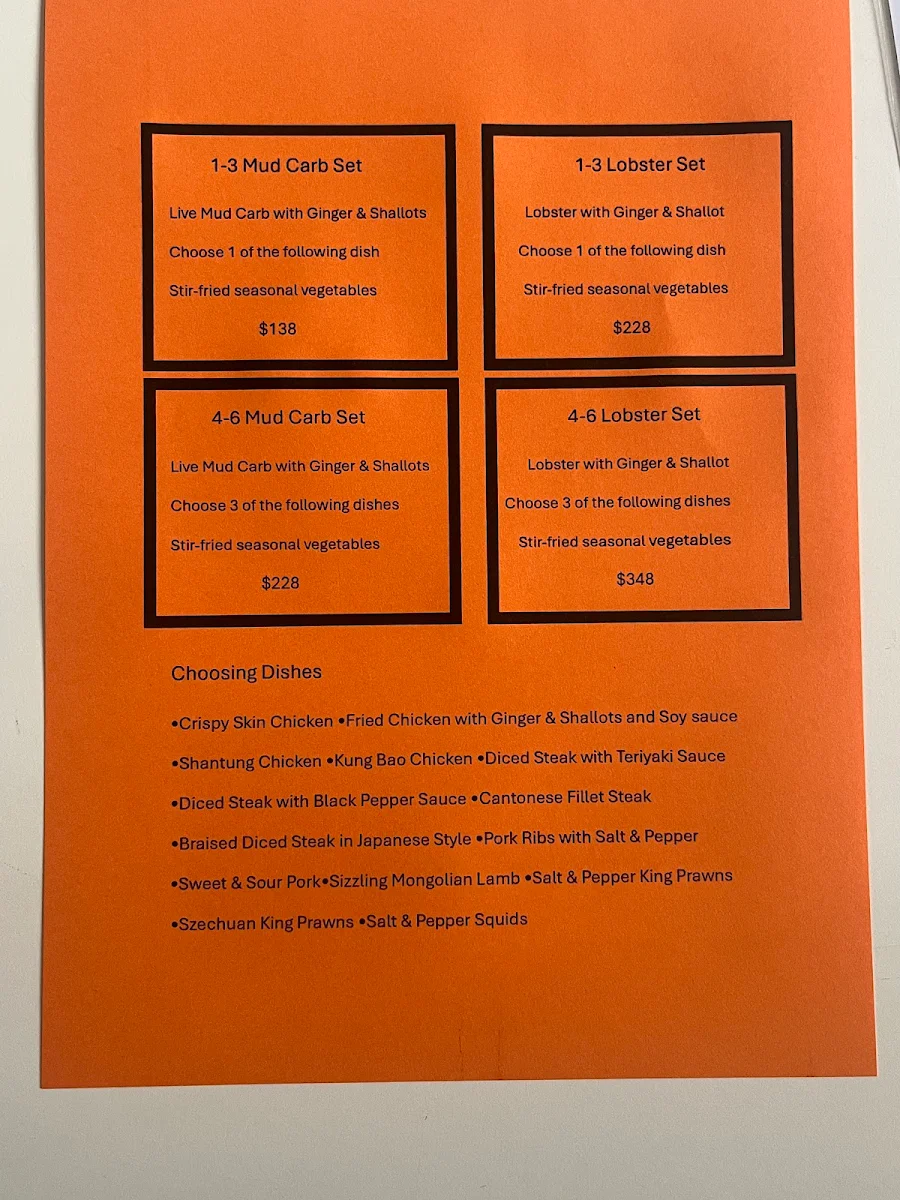 Menu, Fortune Palace