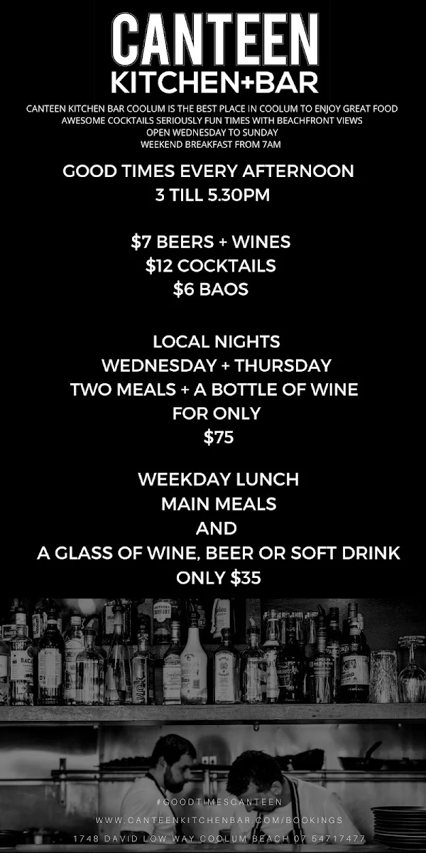 Menu, Canteen Kitchen + Bar Coolum Beach