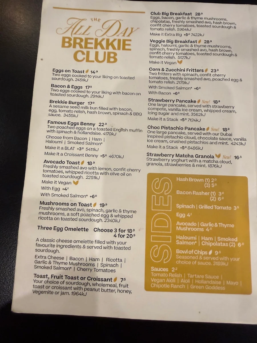 Menu, The Coffee Club Café - Mirrabooka