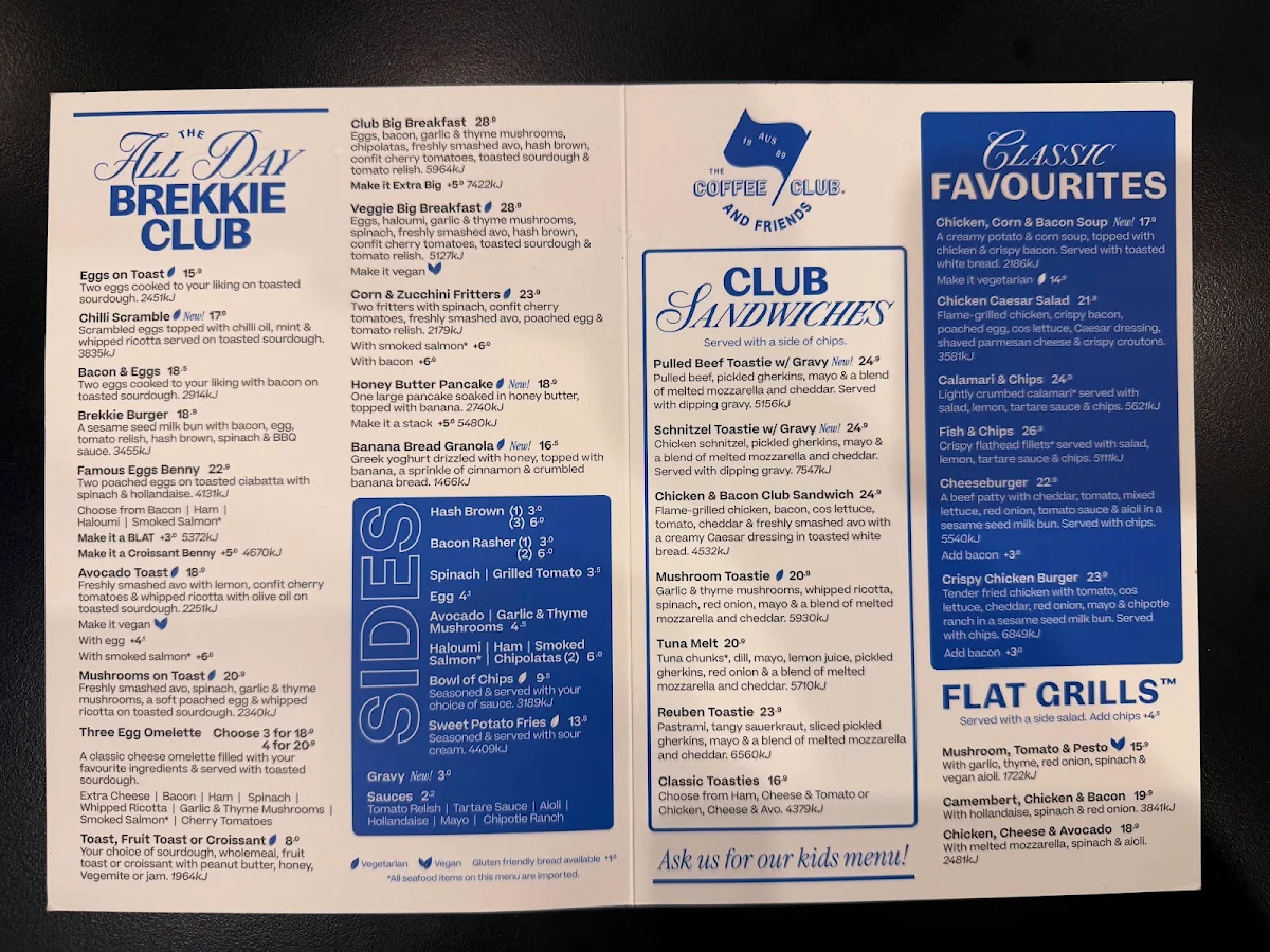 Menu, The Coffee Club Café - Mirrabooka