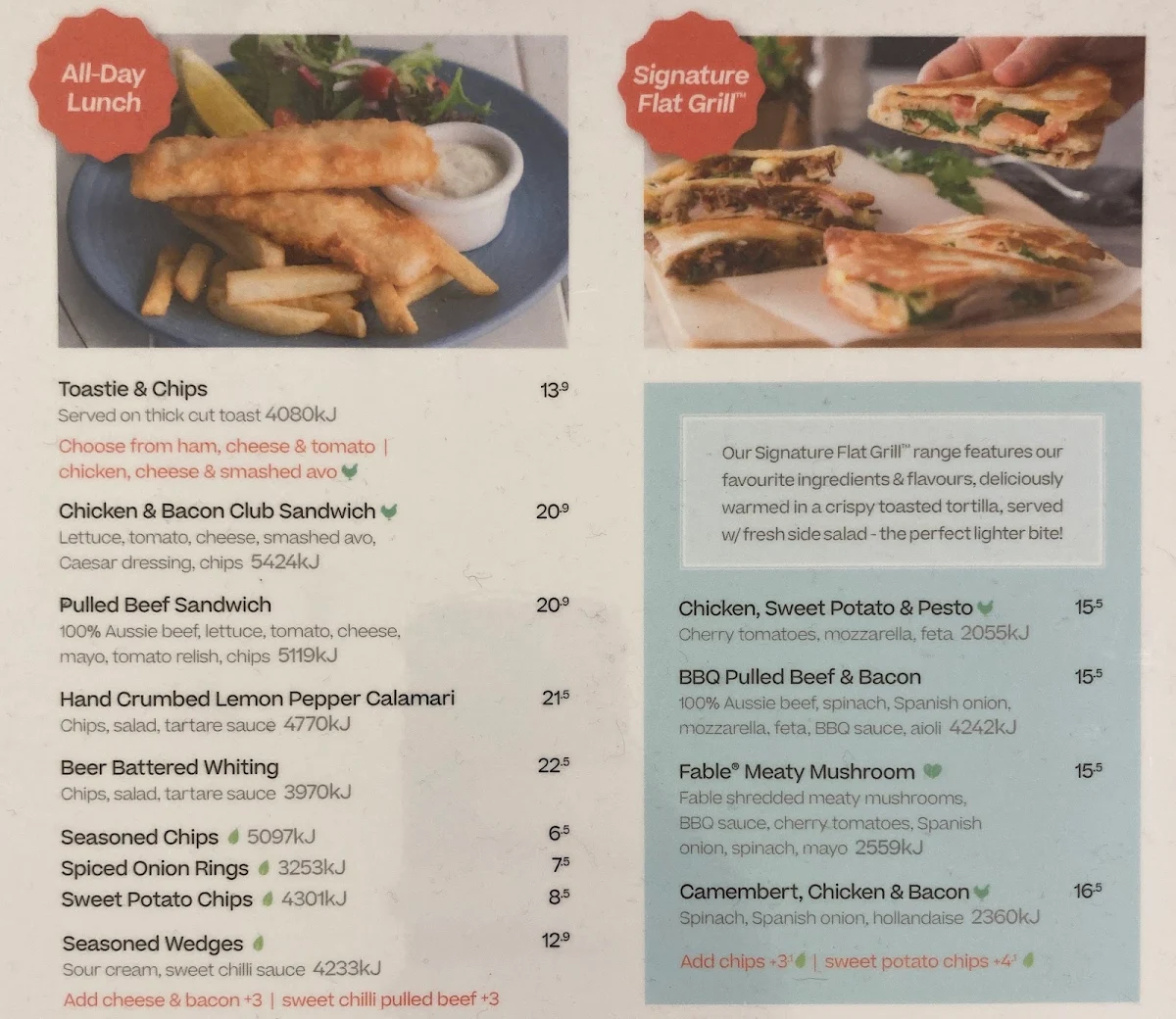 Menu, The Coffee Club Café - Mirrabooka