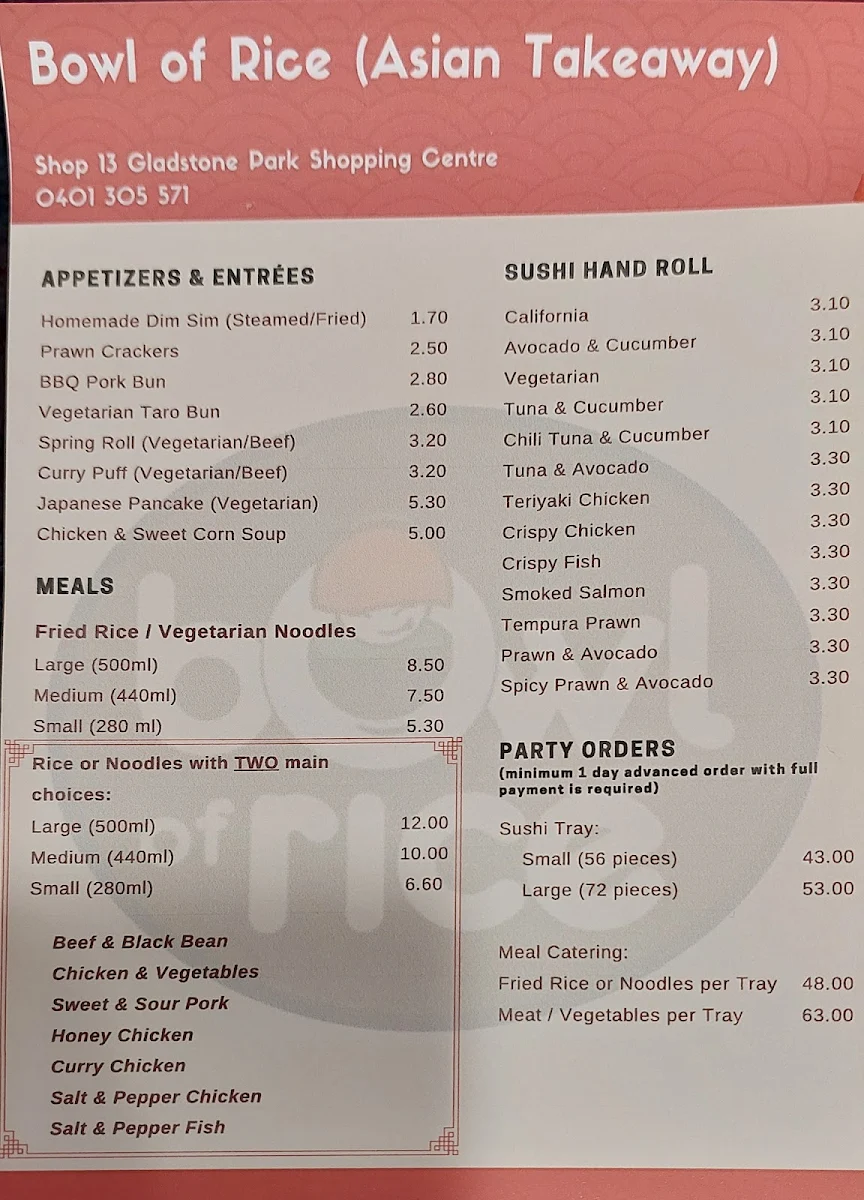 Menu, Bowl Of Rice