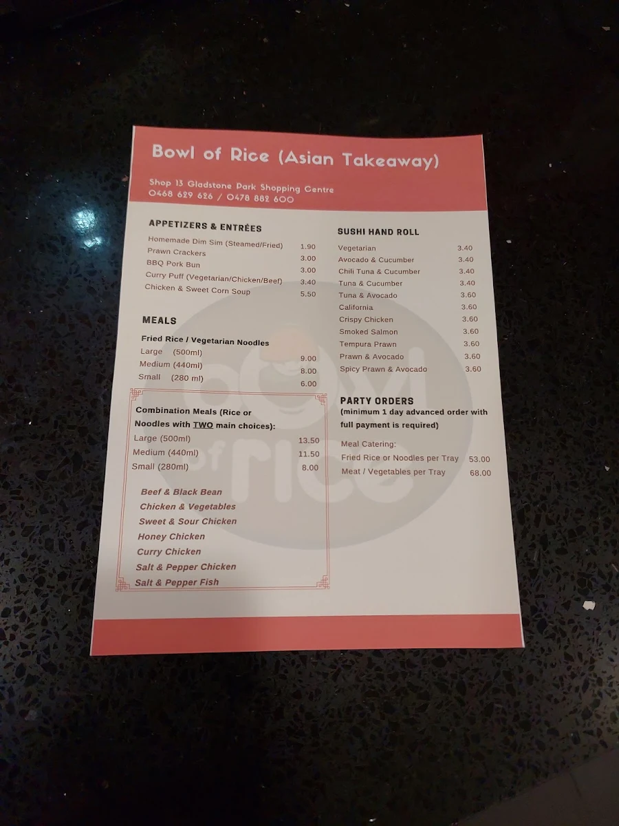 Menu, Bowl Of Rice
