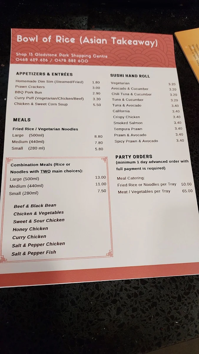 Menu, Bowl Of Rice