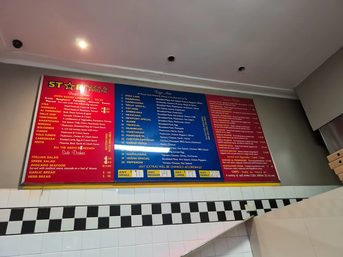 Menu, Star Pizza & Pasta