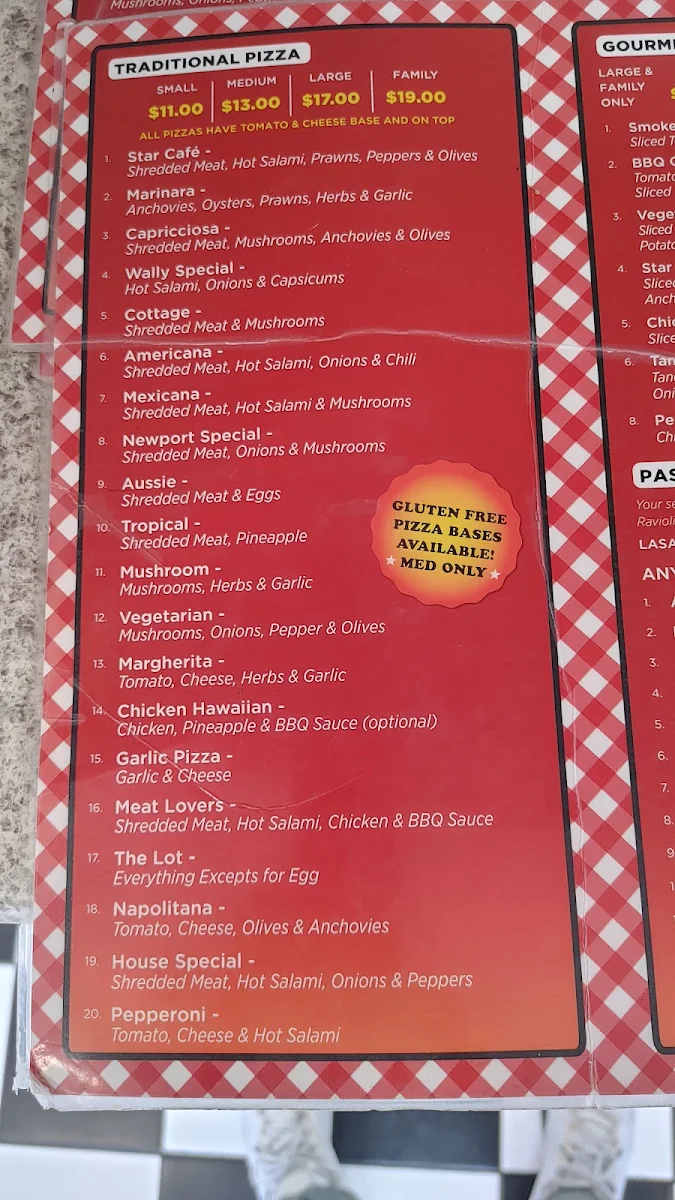 Menu, Star Pizza & Pasta