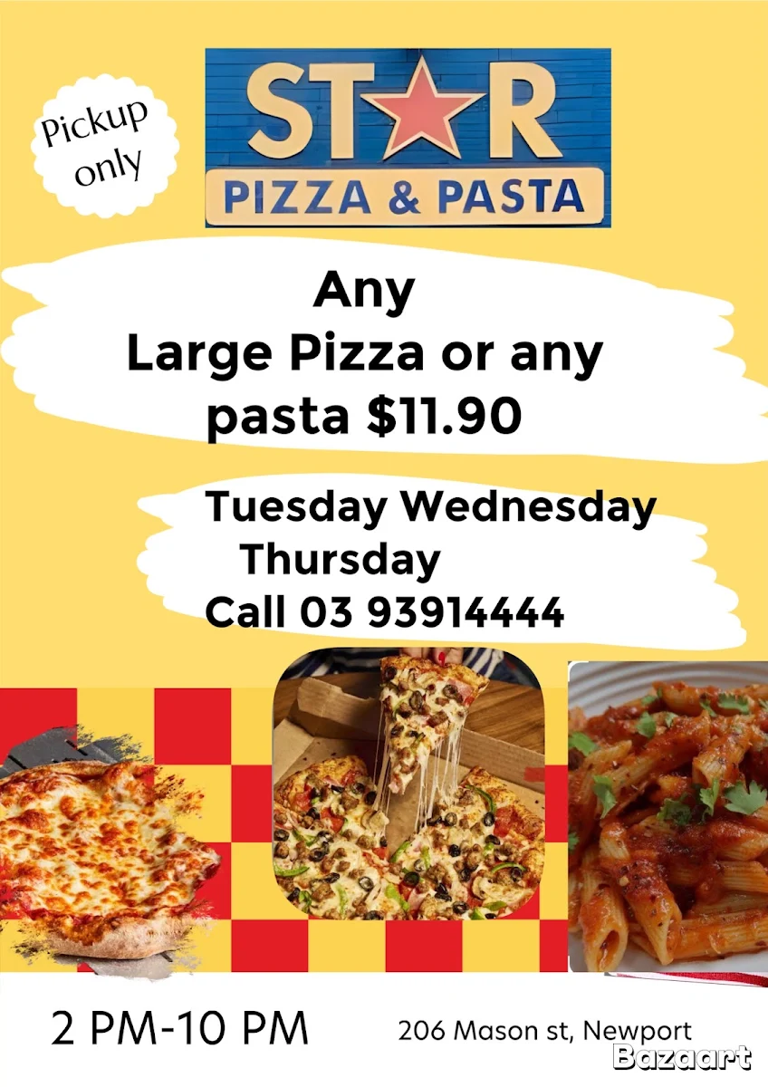 Menu, Star Pizza & Pasta